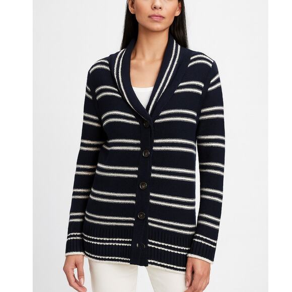 Banana Republic Fold-Over Collar Striped Cardigan Sweater Lambswool Cashmere - Picture 1 of 8